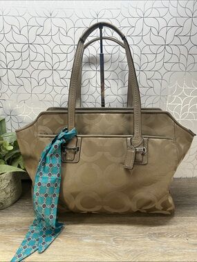 Coach Y2K Taupe Signature-Pattern Tote Bag - Women Bags